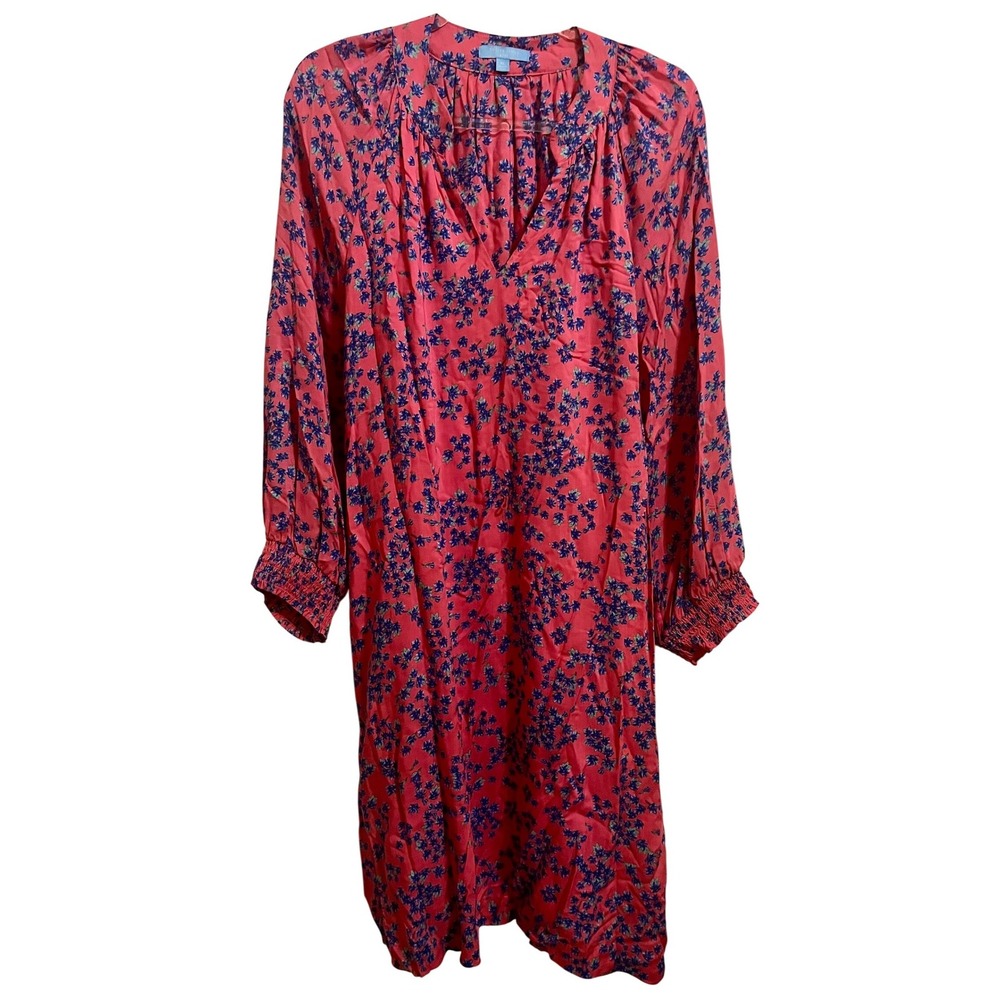 Draper James RSVP Floral Midi Dress XL Pink Blue 3/4 Sleeve Tie Waist